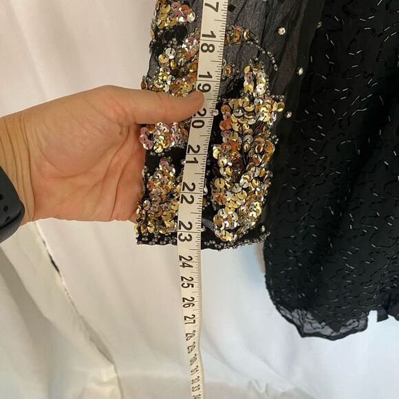 Vintage Haute Sheer Silk Sequin Coctail Dress Silver gold sequin Women’s 10 by N - Picture 11 of 14